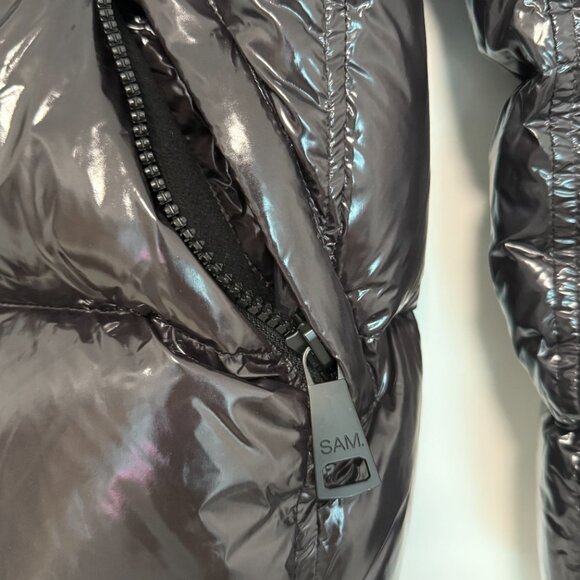 SAM. New York Glossy Down Puffer Jacket L Black/Charcoal | $395 Retail - Picture 6 of 10